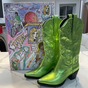 Jeffrey Campbell Metallic Green Dagget Cowboy Boots